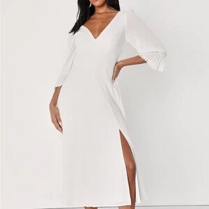 Lulu's Elegant White Midi Dress